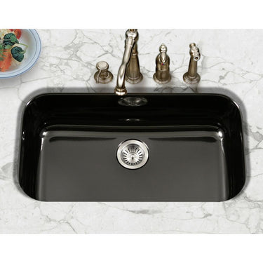 Houzer BL Porcela Series Porcelain Enamel Steel Undermount Large Single Bowl Kitchen Sink, Black Kitchen Sink - Undermount Houzer